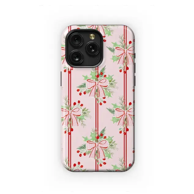 Google Pixel 4 Pink Christmas Holly Gingham Bow Striped Pattern S S Phone Case