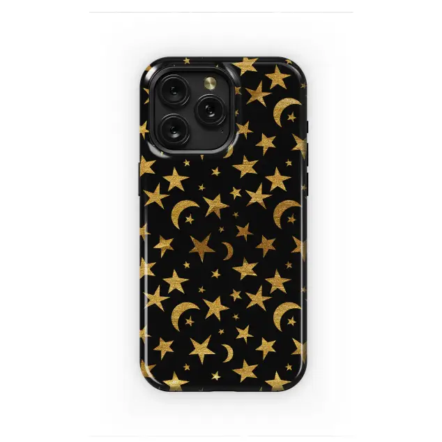 Google Pixel 9 Pro Celestial Gold Glitter Stars and Crescent Moon Pattern S S Phone Case