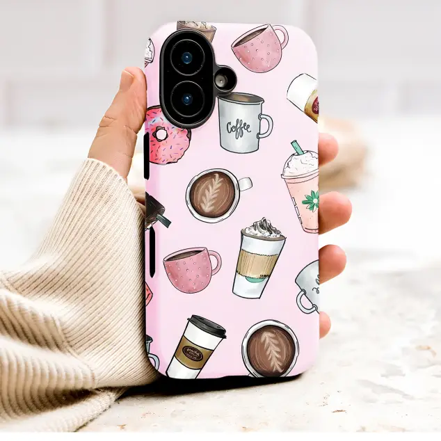 HMD Pulse Plus Illustrated Coffee and Donuts Pink Pattern Mini S S Phone Case