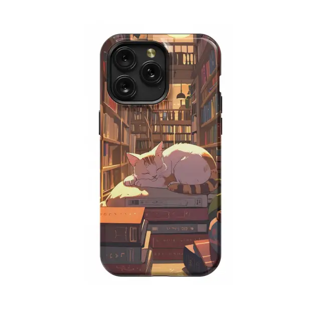 Motorola Moto G55 Book Lover White Red Cat in Library Phone Case
