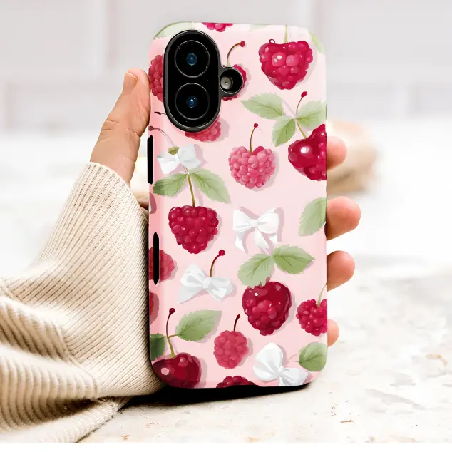 Motorola Moto G55 Coquette Cherry Raspberry Pattern with White Bows S S Phone Case