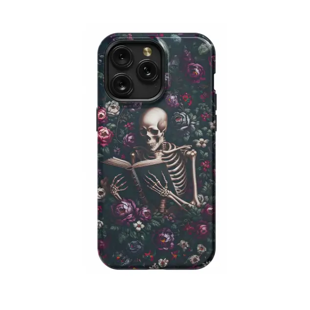 Motorola Moto G55 Gothic Skeleton Book Reading Floral Phone Case