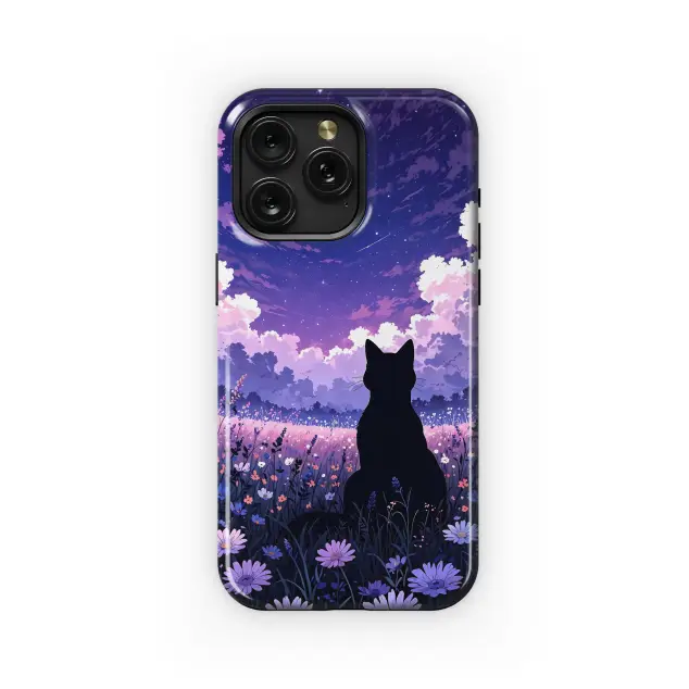 Motorola Moto G75 Night Cat Flower Field Phone Case