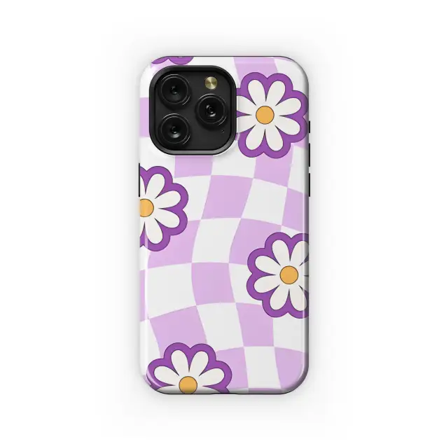 Motorola Moto X50 Ultra Purple Checkered Daisy Phone Case