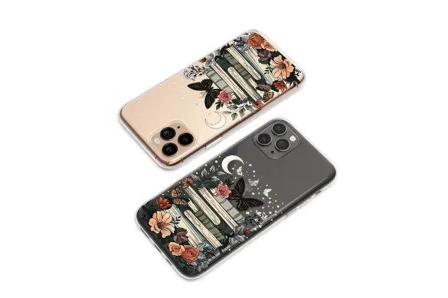OnePlus 7 Pro Clear Clear Whimsical Floral Book Stack with Celestial Moon and Butterflies S S Phone Case