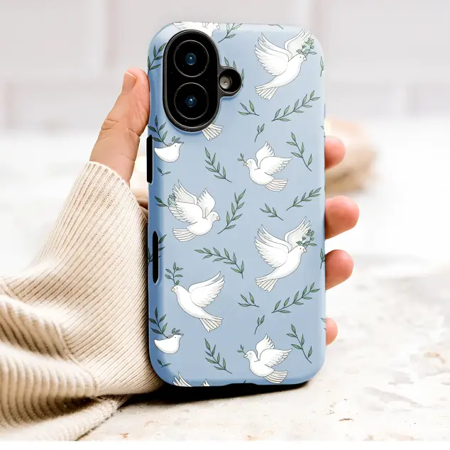 OnePlus 8 Pro Peace Dove with Olive Branch Pattern on Blue Mini S S Phone Case
