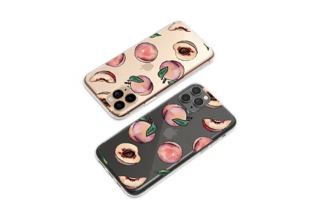 OnePlus 9 Pro Clear Clear Watercolor Peach Fruit Pattern on Abstract Stripes S S Phone Case