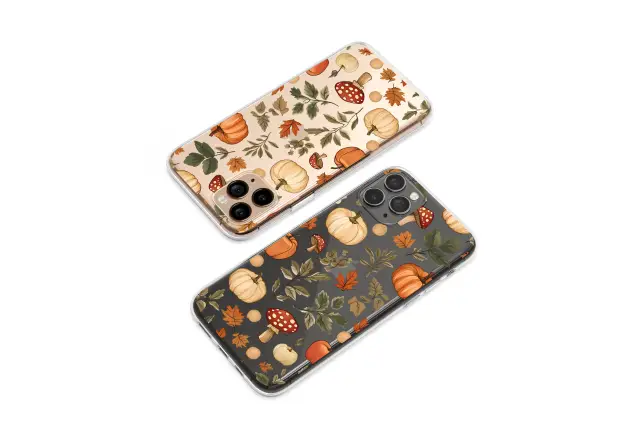 OnePlus 9 Clear Clear Glitch Art Fall Pumpkin and Mushroom Pattern S S Phone Case