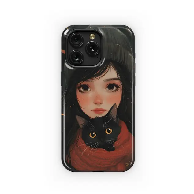 OnePlus Nord N200 5G Girl and Black Cat Phone Case
