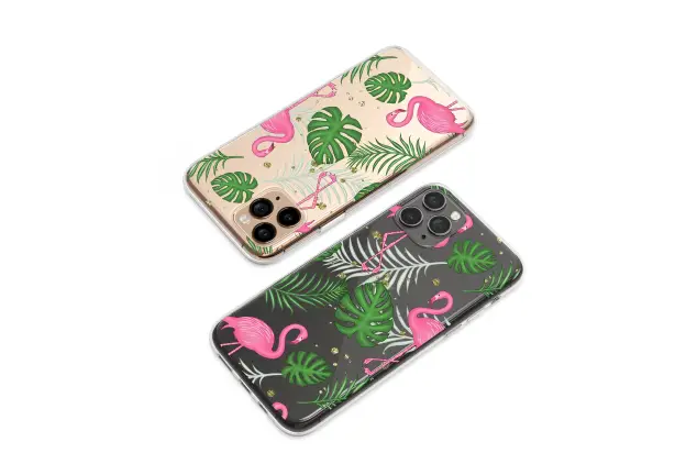 Oppo A52 Clear Midnight Flamingo Garden Glitter Phone Case