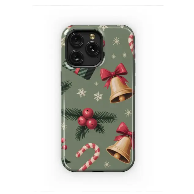Oppo Reno 10 Pro Sage Green Christmas Pattern with Bells and Holly S S Phone Case