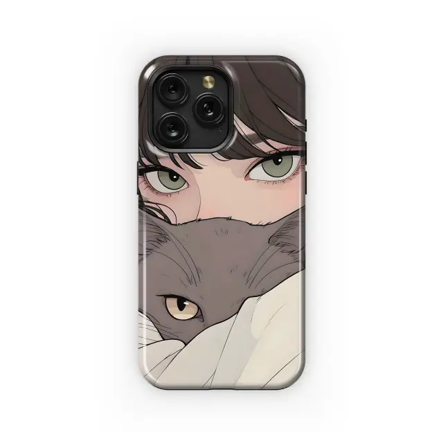 Oppo Reno 10 Portrait Brunette Girl with Grey Cat Animal Phone Case