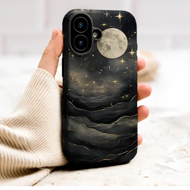Oppo Reno 11 Pro Celestial Moon Night Sky Black and Gold Artwork Mini S S Phone Case