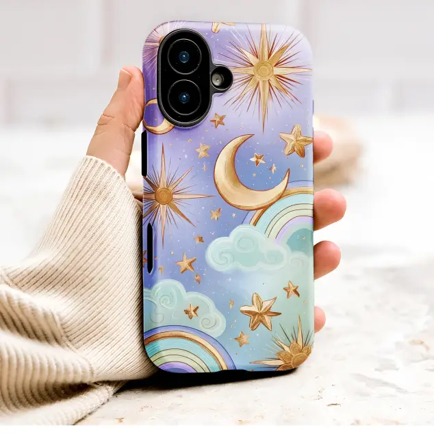 Oppo Reno 11 Pro Celestial Moon Stars Gold Rainbow Pastel Sky Design S S Phone Case
