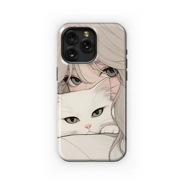 Oppo Reno 11 Pro Portrait Blonde Girl with White Cat Animal Phone Case