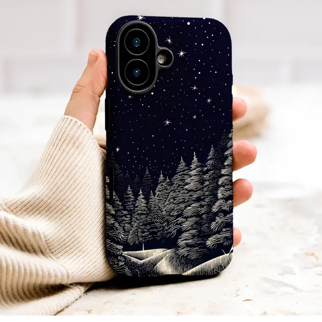 Oppo Reno 11 Pro Starry Night Forest Linocut Winter Scene Illustration S S Phone Case