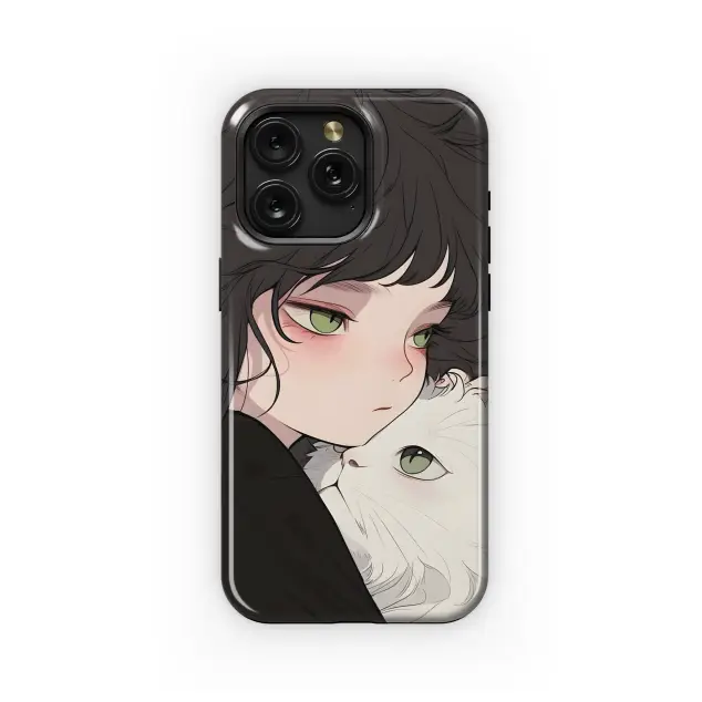 Oppo Reno 11 Portrait Brunette Girl with White Cat Animal Phone Case