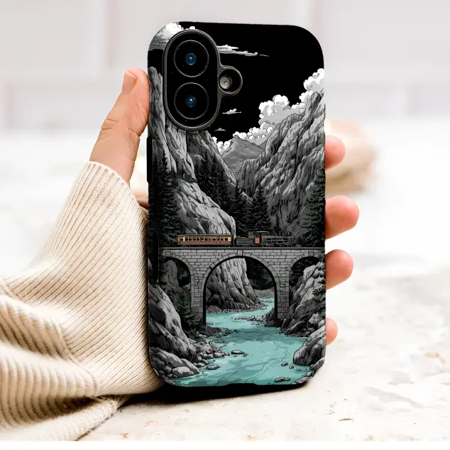 Oppo Reno 12 Comic Art Mountain Train Scenic Bridge Illustration S S Phone Case