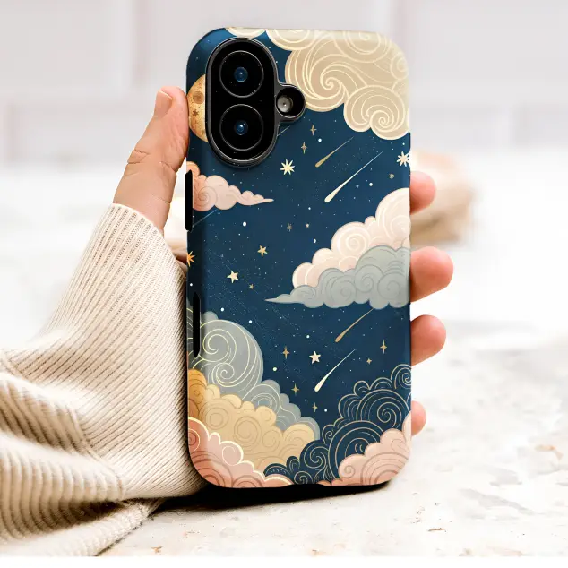 Oppo Reno4 Celestial Gold Moon with Whimsical Clouds Art Mini S S Phone Case