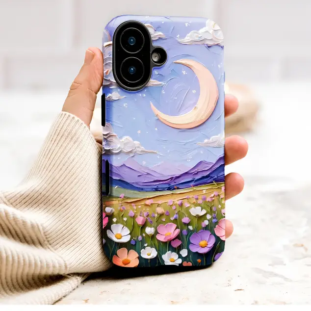 Oppo Reno4 Impasto Moon and Wildflower Meadow Textured Art Mini S S Phone Case