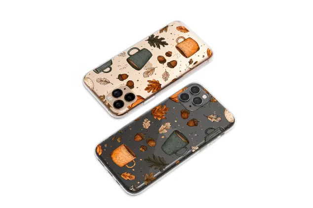 Oppo Reno8 Lite Clear Clear Glitchy Autumn Coffee Pattern Pumpkin Acorn S S Phone Case