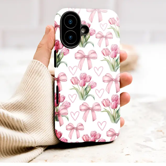 Oppo Reno8 Pro Coquette Pink Tulip and Ribbon Bow Floral Pattern S S Phone Case