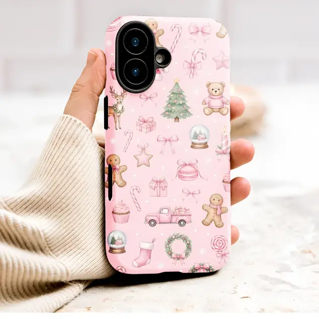 Oppo Reno8 Pro Whimsical Pink Christmas Gingerbread Reindeer Holiday Pattern S S Phone Case