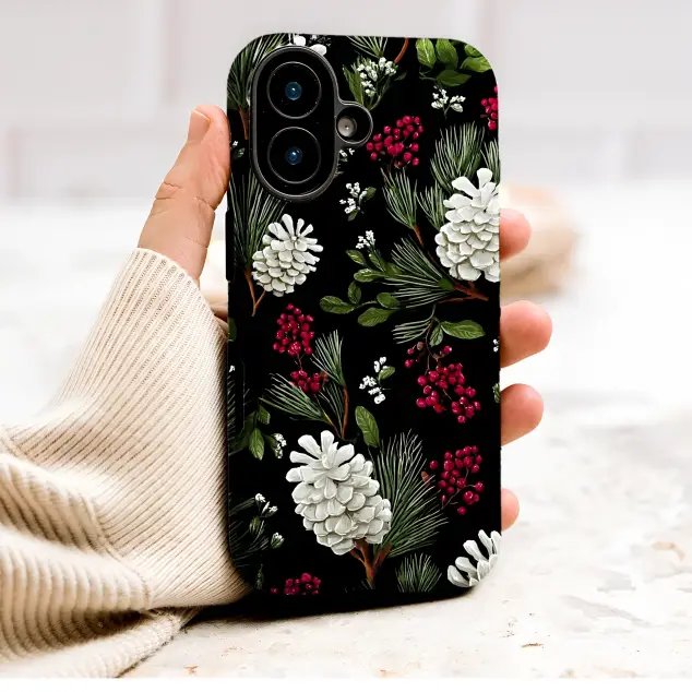Oppo Reno8 Pro Winter Botanical Pine Cone and Red Berry Design Mini S S Phone Case