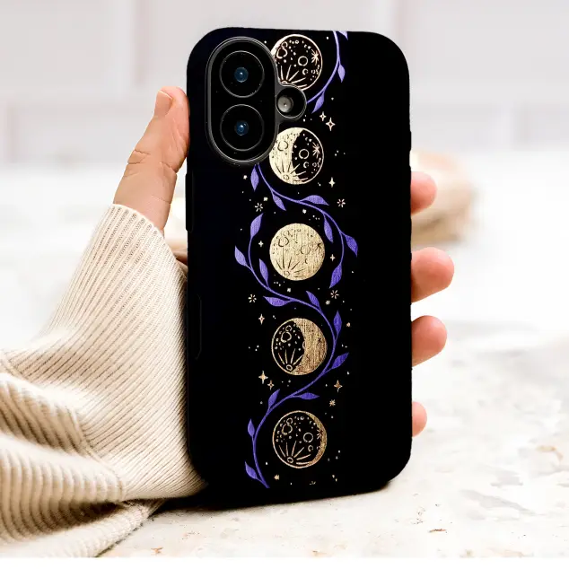 Oppo Reno8 Celestial Gold Moon Phases with Purple Starry Vine S S Phone Case