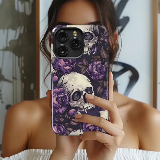 Oppo Reno8 Gothic Skull and Purple Rose Floral Pattern Mini S S Phone Case