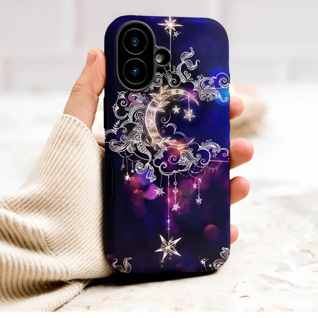 Oppo Reno8 Mystical Celestial Moon and Stars Doodle Art Design S S Phone Case
