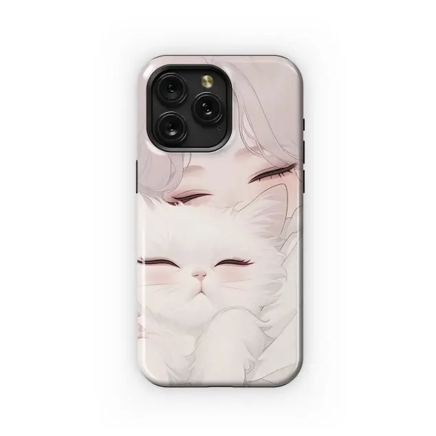 Oppo Reno8 Portrait Blonde Girl with White Cat Animal Phone Case