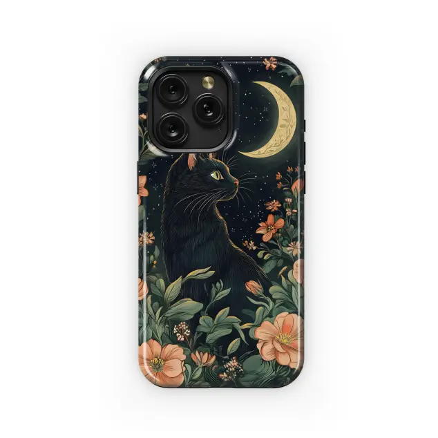 Samsung Galaxy A10 Mystical Night Flower Moon Black Cat Phone Case