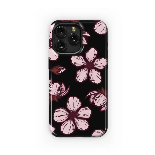 Samsung Galaxy A15 5G Delicate Pink Flowers Black Design Phone Case