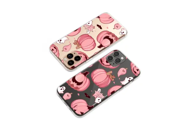 Samsung Galaxy A20e Clear Kawaii Pink Pumpkin Patch Party Phone Case