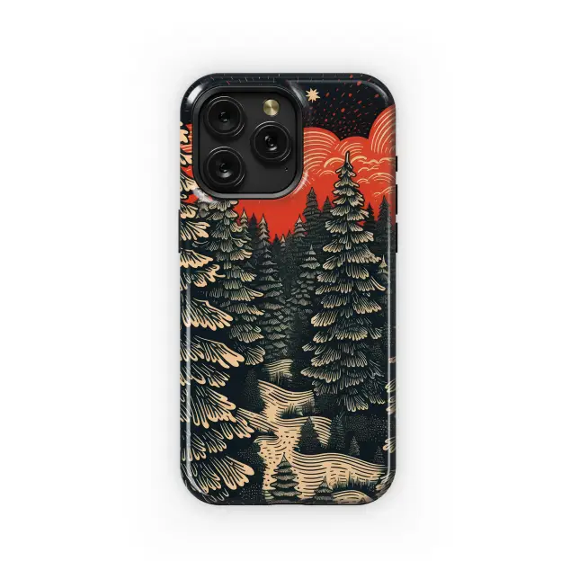 Samsung Galaxy A22 5G Crimson Midnight Forest Linocut Art Phone Case
