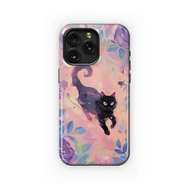 Samsung Galaxy A22 5G Pastel Floral Black Cat Phone Case