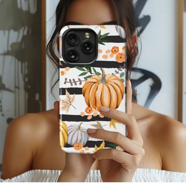 Samsung Galaxy A41 Autumn Seamless Pattern Pumpkins Flowers Leaves Phone Case