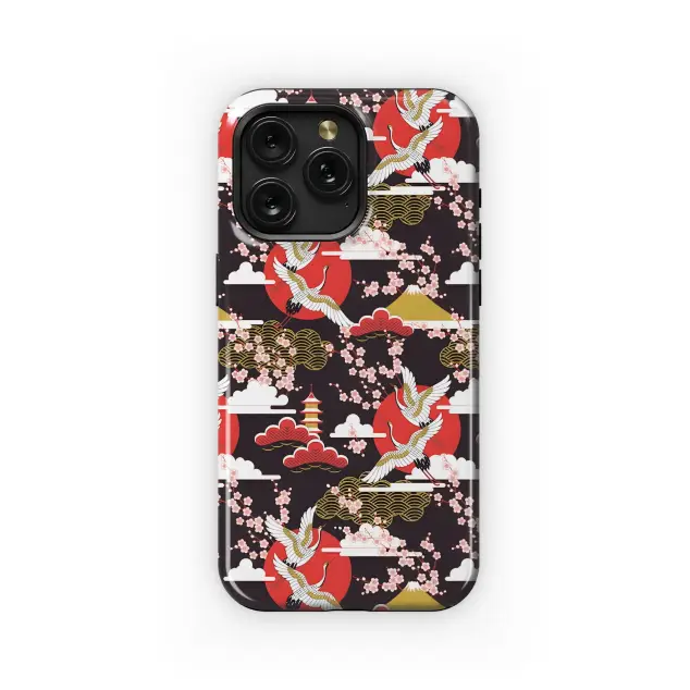 Samsung Galaxy A41 Japanese Cranes Sakura Mount Fuji Phone Case