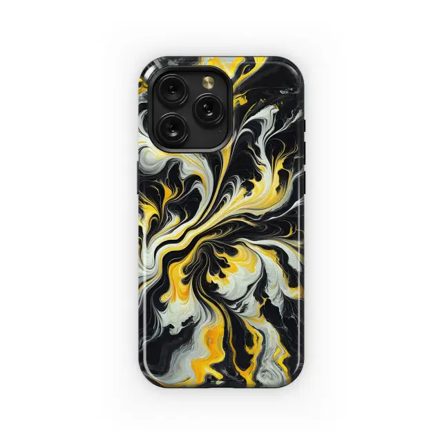 Samsung Galaxy A50s Monochrome Yellow Black Marble Print Phone Case
