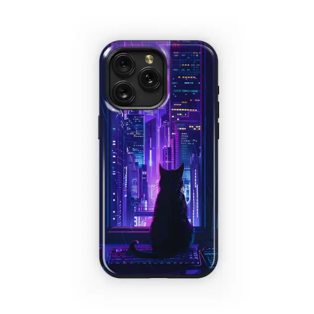Samsung Galaxy A51 5G Cyberpunk City Cat Phone Case