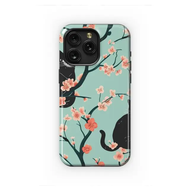 Samsung Galaxy A51 Midnight Cats & Sakura Blooms Art Phone Case