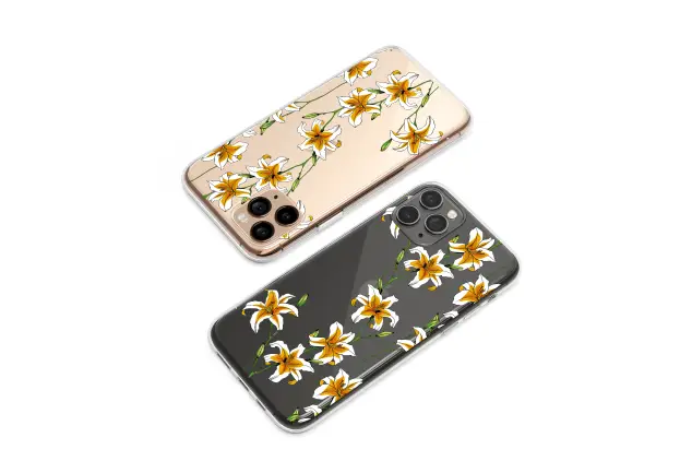 Samsung Galaxy A55 Clear Golden Lilies at Midnight Bloom Phone Case