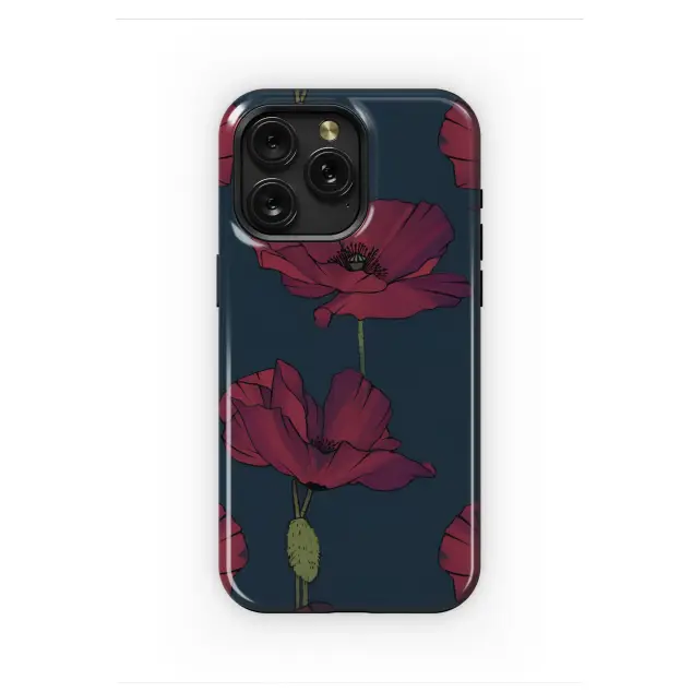 Samsung Galaxy J6 2018 Crimson Poppies at Midnight Design Phone Case