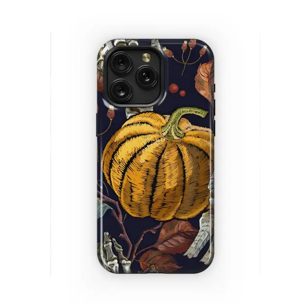 Samsung Galaxy Note 10 Plus 5G Halloween Autumn Pumpkin Leaves Skeleton Hands Embroidery Phone Case