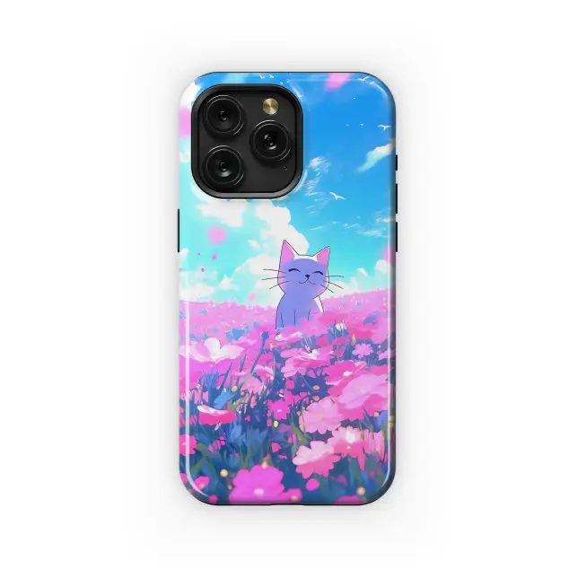 Samsung Galaxy S23 Plus Anime White Cat Floral Pink Meadow Phone Case