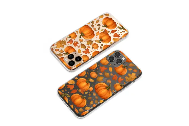 Samsung Galaxy S23 Clear Autumn Pumpkin & Falling Leaves Art Phone Case