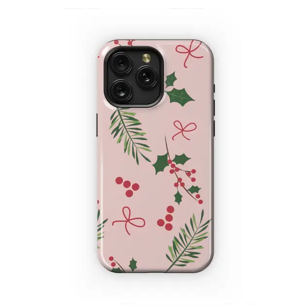 Samsung Galaxy S24 Fan Edition Christmas Holly on Blush Pink Phone Case