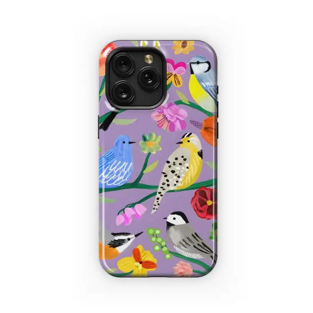 Samsung Galaxy S24 Fan Edition Floral Birds on Lavender Phone Case