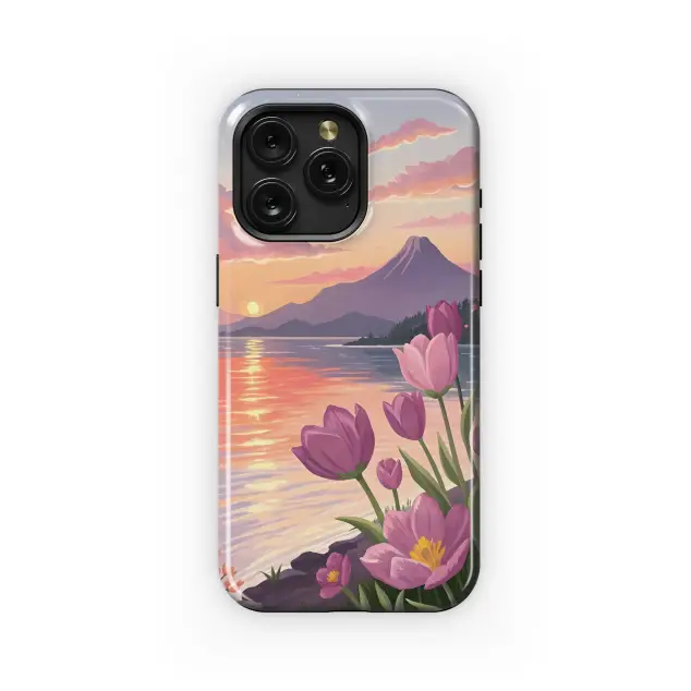Samsung Galaxy S24 Fan Edition Sunset Tulips Mountain Lake Phone Case